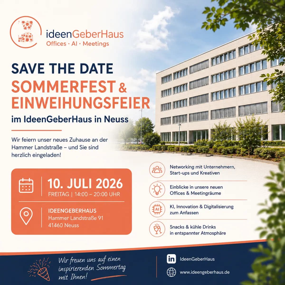 Save the Date Sommerfest und Einweihungsfeier im ideenGeberHaus